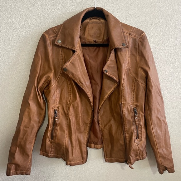 Max Studio Faux Leather Moto Jacket in Cognac - Picture 1 of 3